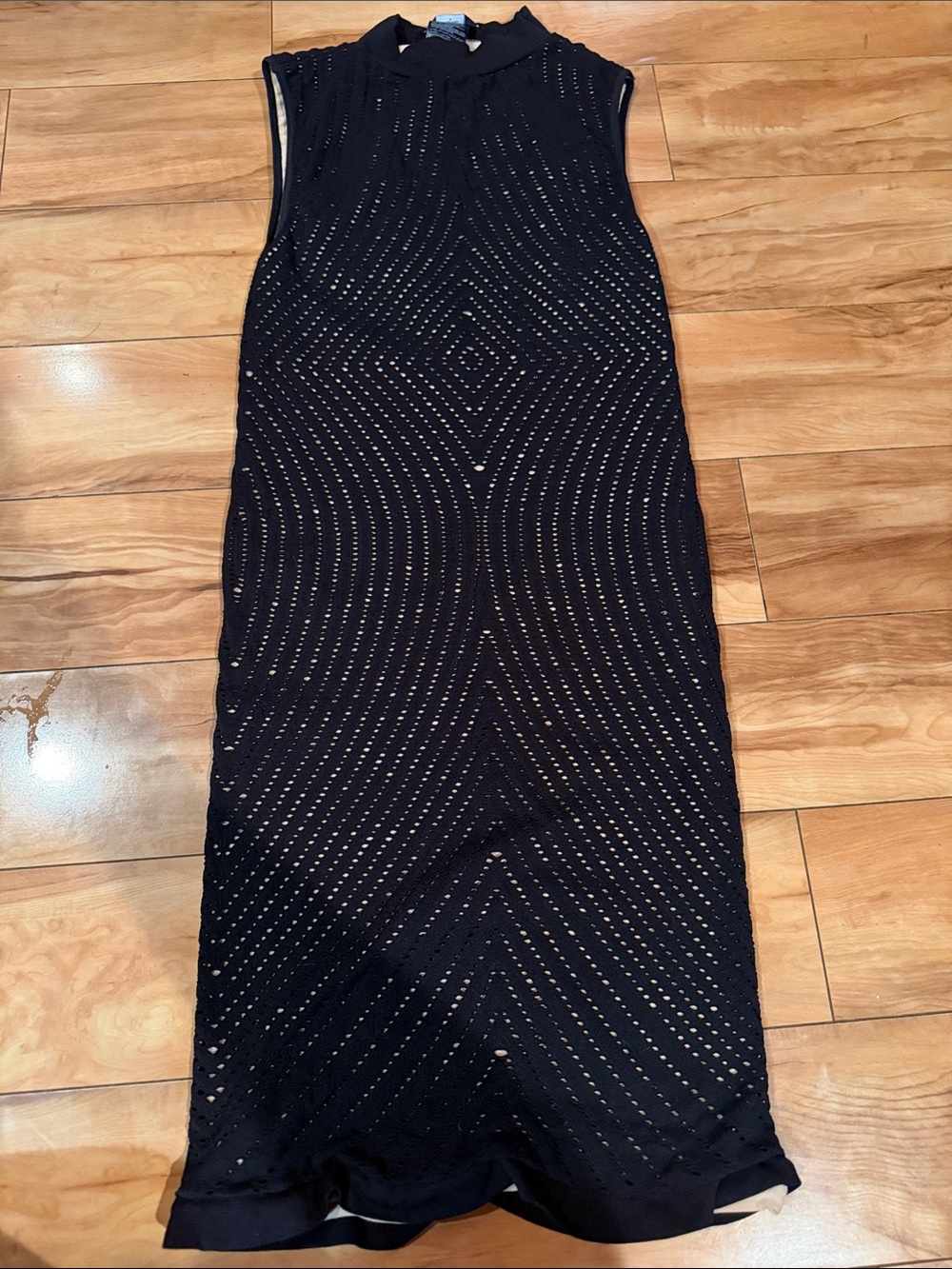 Black Sleeveless Eyelet Midi Dress